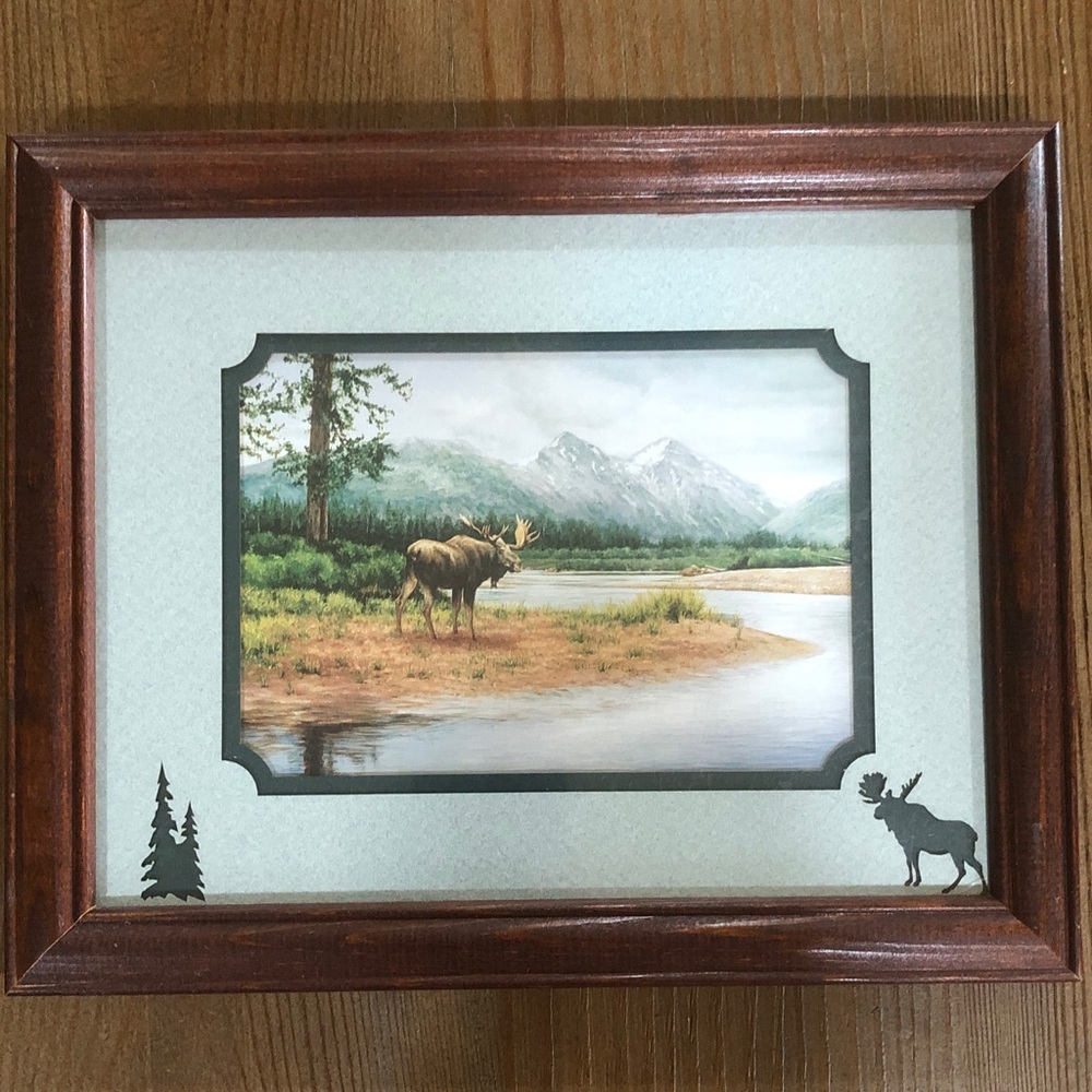 Wood-Tone Moose Framed Wall Art - Rustic Home Accent